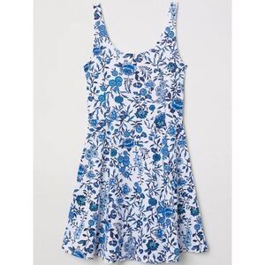 🩵H&M Divided White w/Blue Floral Print Sleeveless Dress Size 8